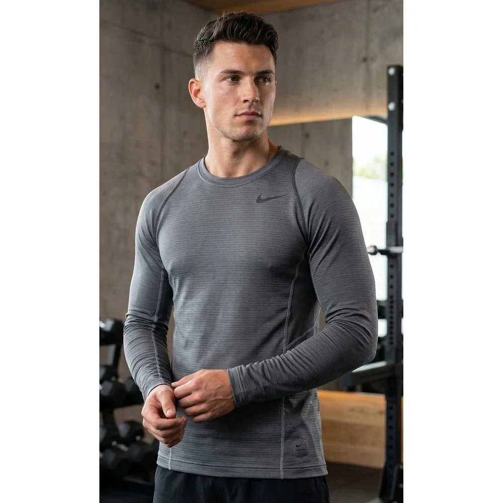 Nike Pro Hyperwarm Fitted Sleeve Training Top Men's Large‎ Gray Pullover Stretch